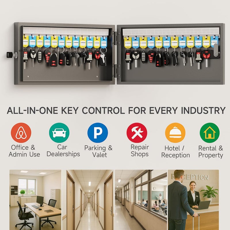 WeHere 24-Key Lock Box, Cabinet with Combination Lock & Key Tags, Wall Mount Lockbox for Garage, Office, Home - Image 5